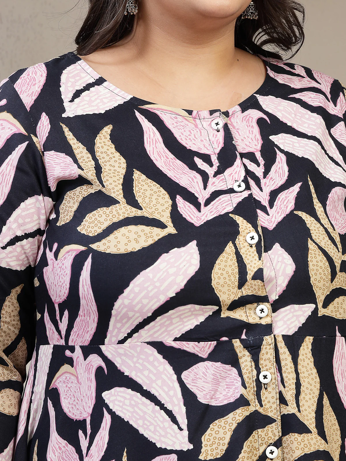 Plus Size Ethnic Motifs Printed Mandarin Collar A-Line Regular Kurta - Image 7