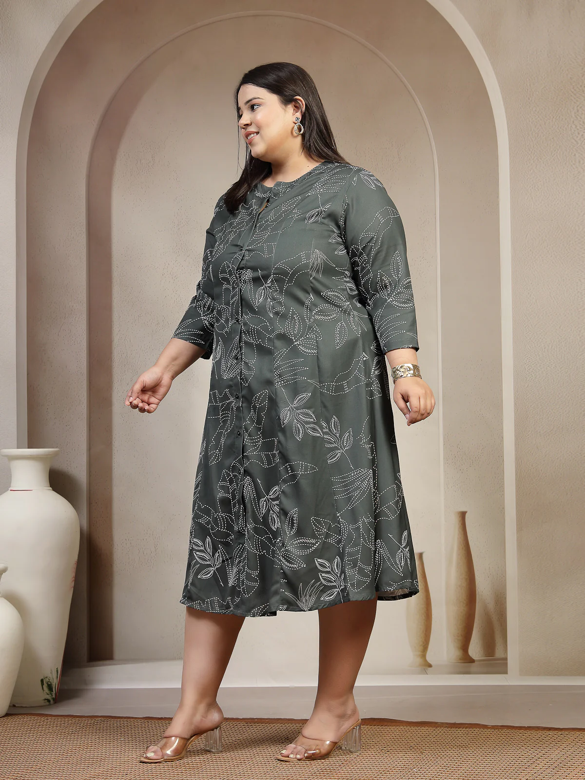 Plus Size Floral Print A-Line Dress - Image 5