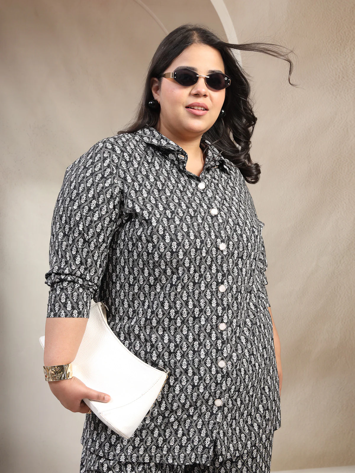 Plus Size Floral Printed Long Sleeves Shirt With Trouser - Image 9