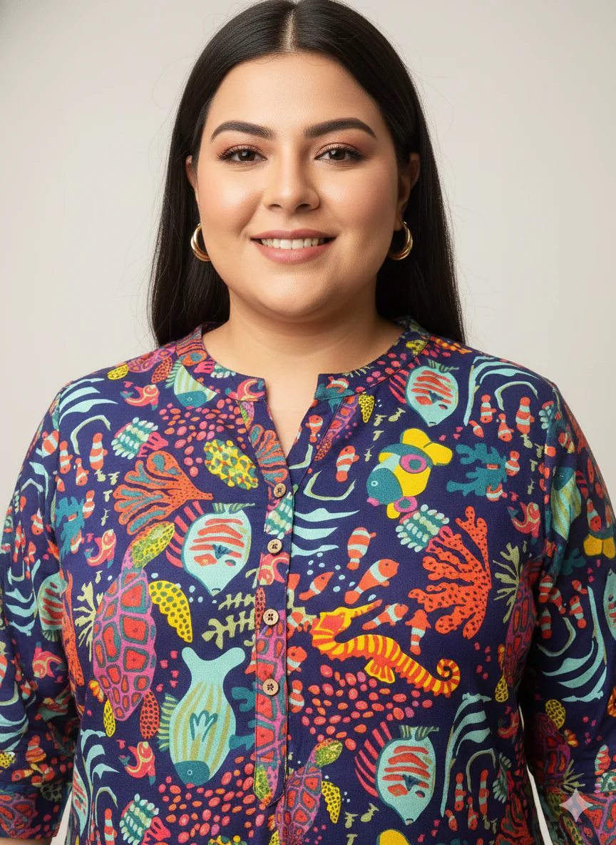 Plus Size Floral Printed Straight Kurta - Image 3