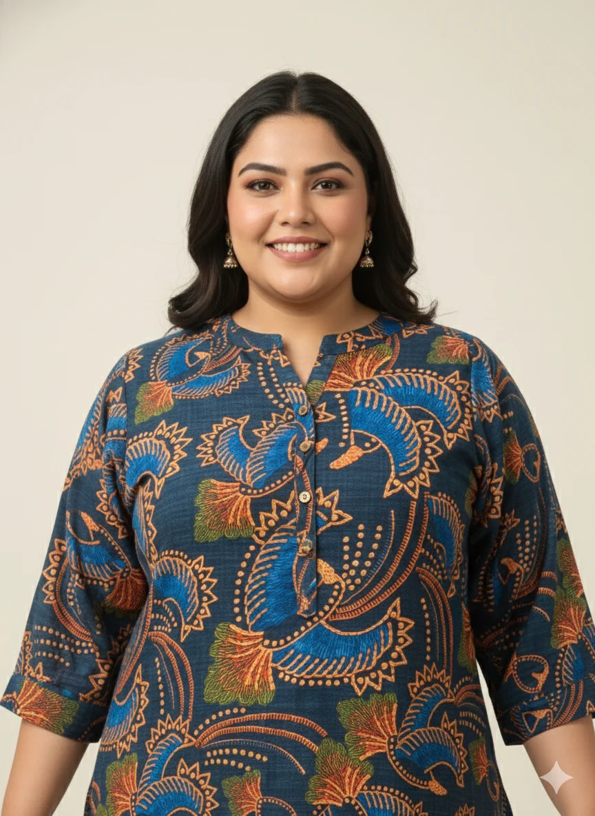 Plus Size Floral Printed Straight Kurta - Image 5
