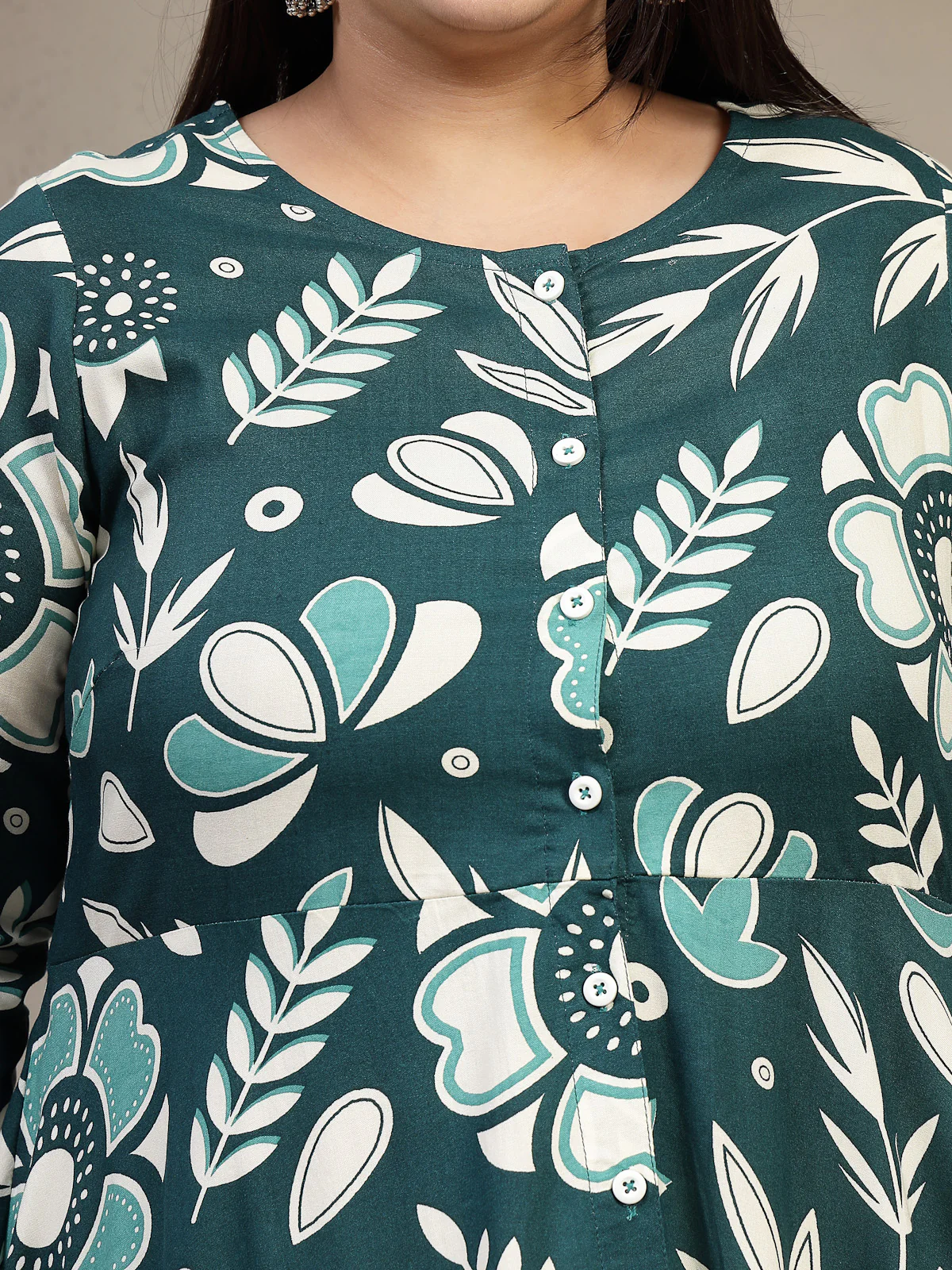 Plus Size Floral Printed Straight Kurta - Image 3