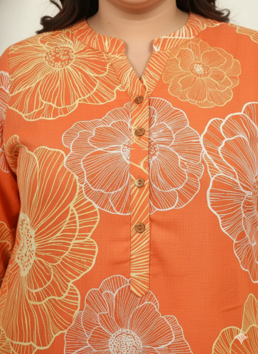Plus Size Floral Printed V-Neck Straight Kurta - Image 3