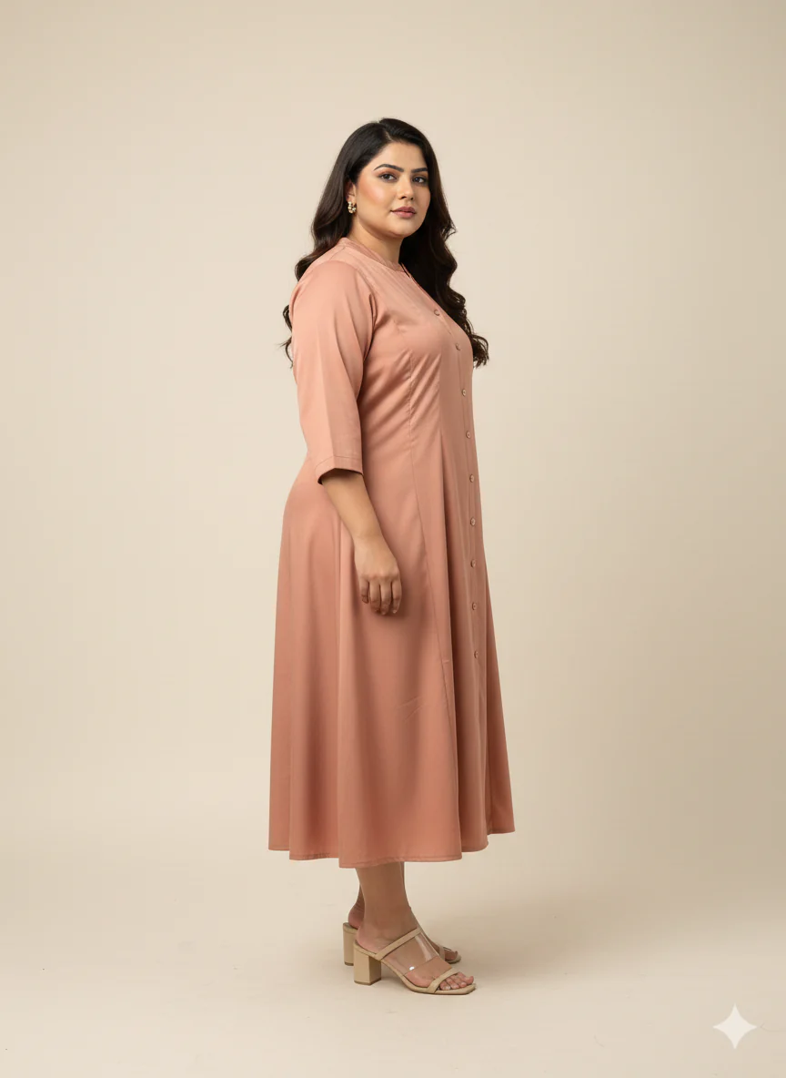 Plus Size Floral Solid Round Neck Midi Dress - Image 4