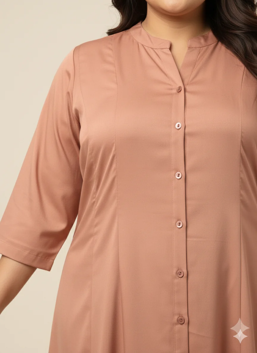 Plus Size Floral Solid Round Neck Midi Dress - Image 5
