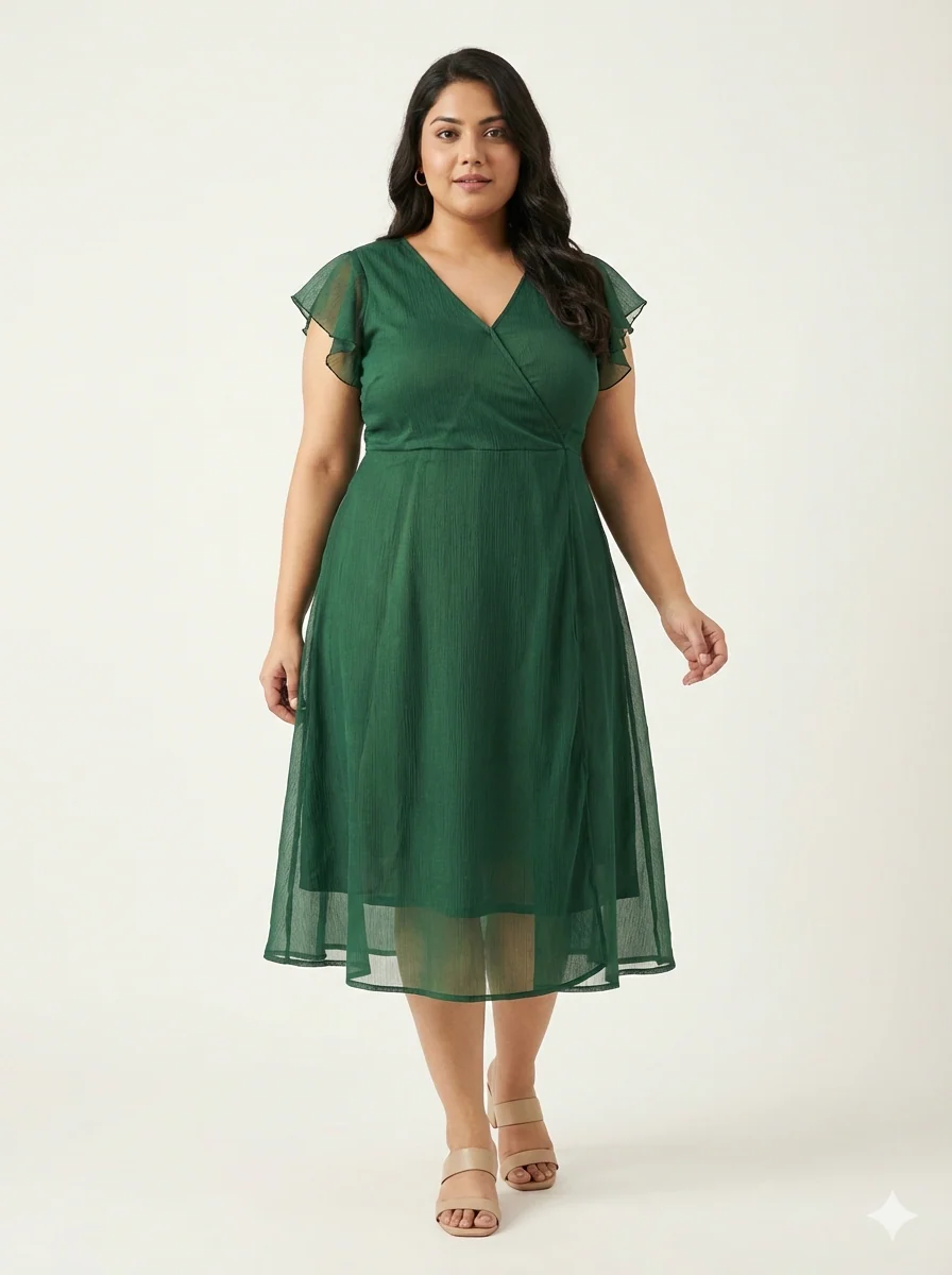 Plus Size Flutter Sleeve Fit & Flare Midi Dress - Image 2