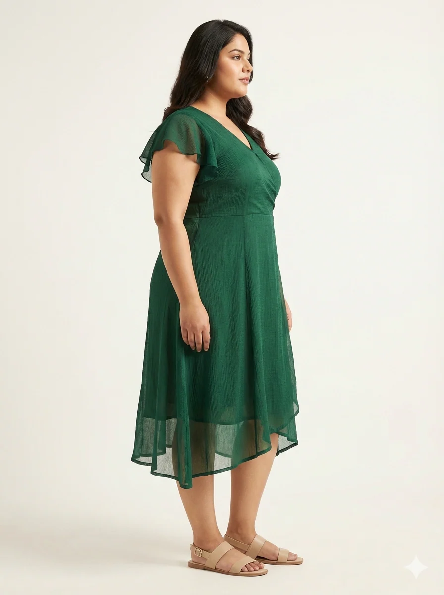 Plus Size Flutter Sleeve Fit & Flare Midi Dress - Image 3