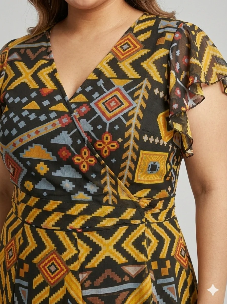 Plus Size Flutter Sleeve Fit & Flare Midi Dress - Image 3