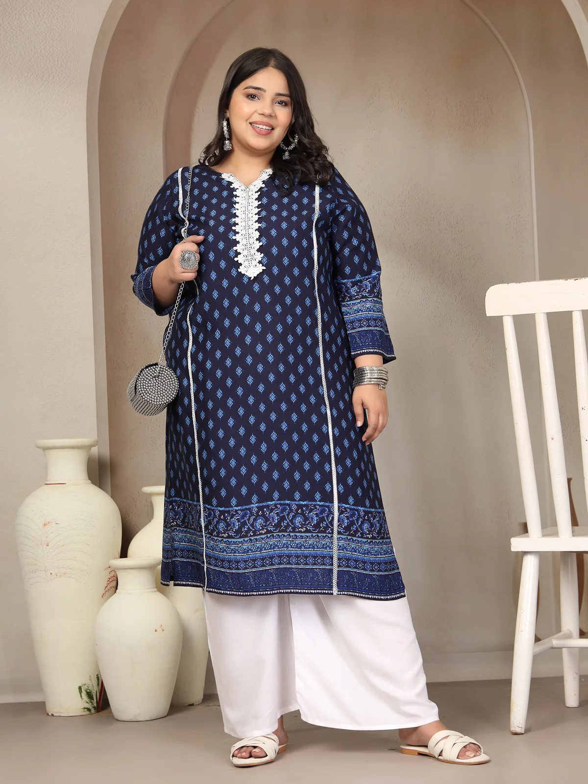 Plus Size Geometric Printed Daily Straight Kurta - Image 2