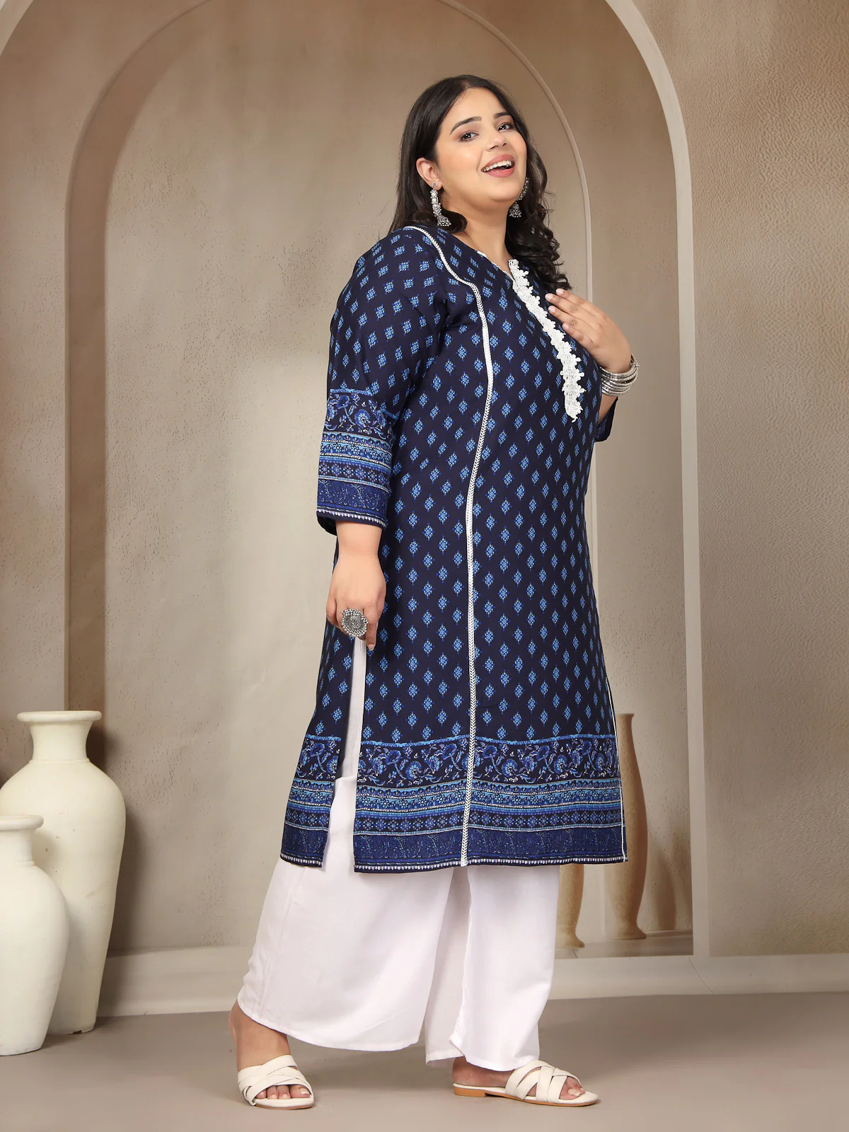 Plus Size Geometric Printed Daily Straight Kurta - Image 4