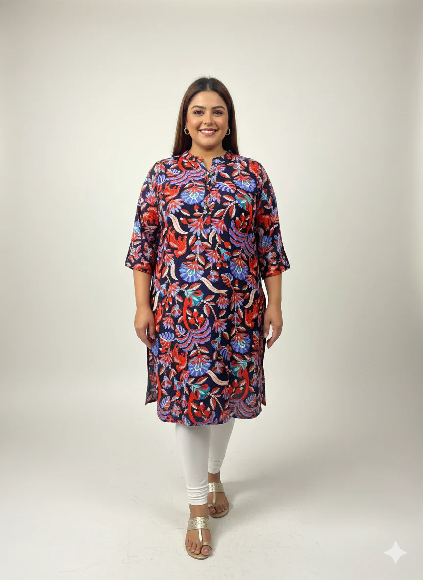 Plus Size Geometric Printed Straight Kurta - Image 2