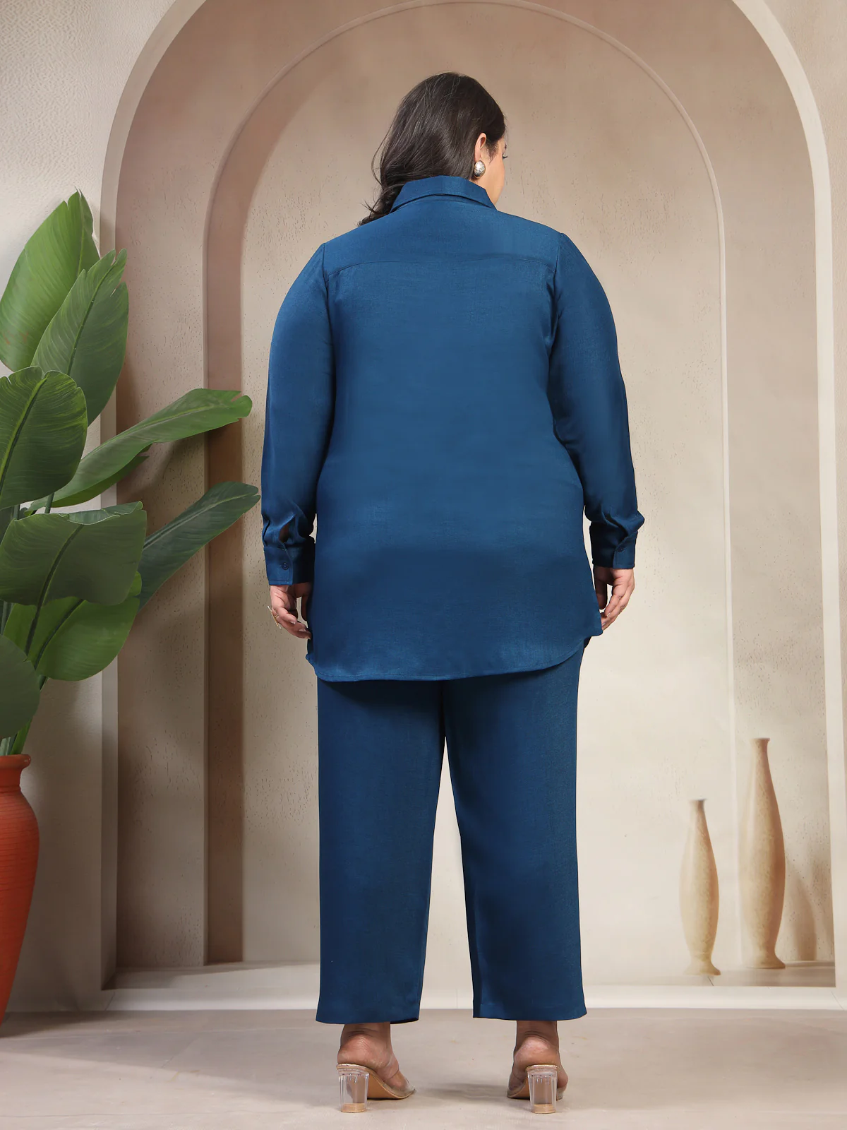 Plus Size Hand Embellishment Shirt Collar Long sleeves Trousers Co-Ords - Image 3