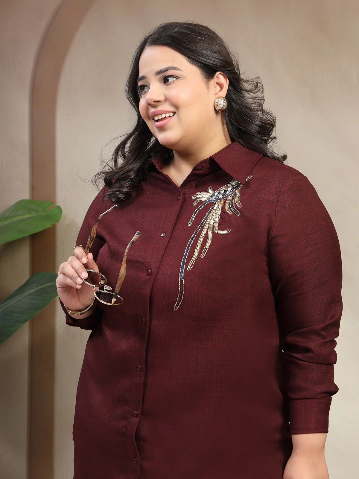 Plus Size Hand Embellishment Shirt Collar Long sleeves Trousers Co-Ords - Image 7