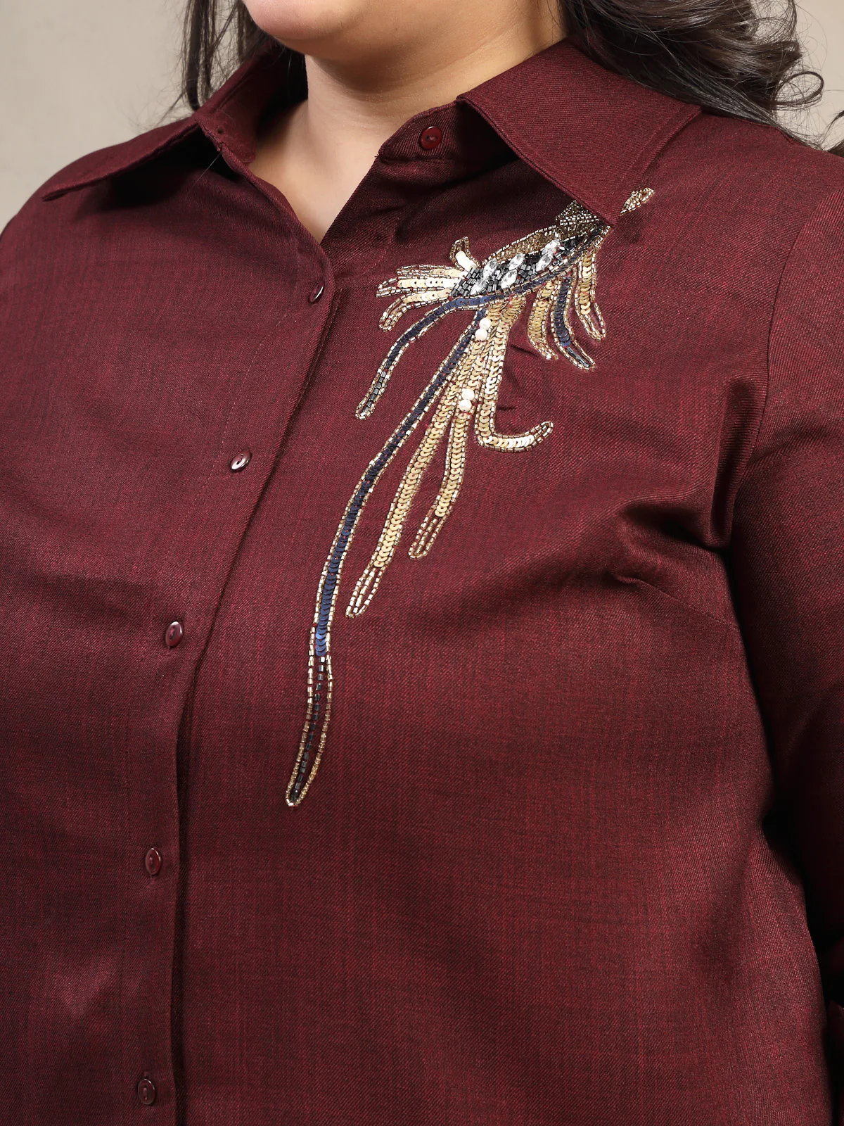 Plus Size Hand Embellishment Shirt Collar Long sleeves Trousers Co-Ords - Image 8