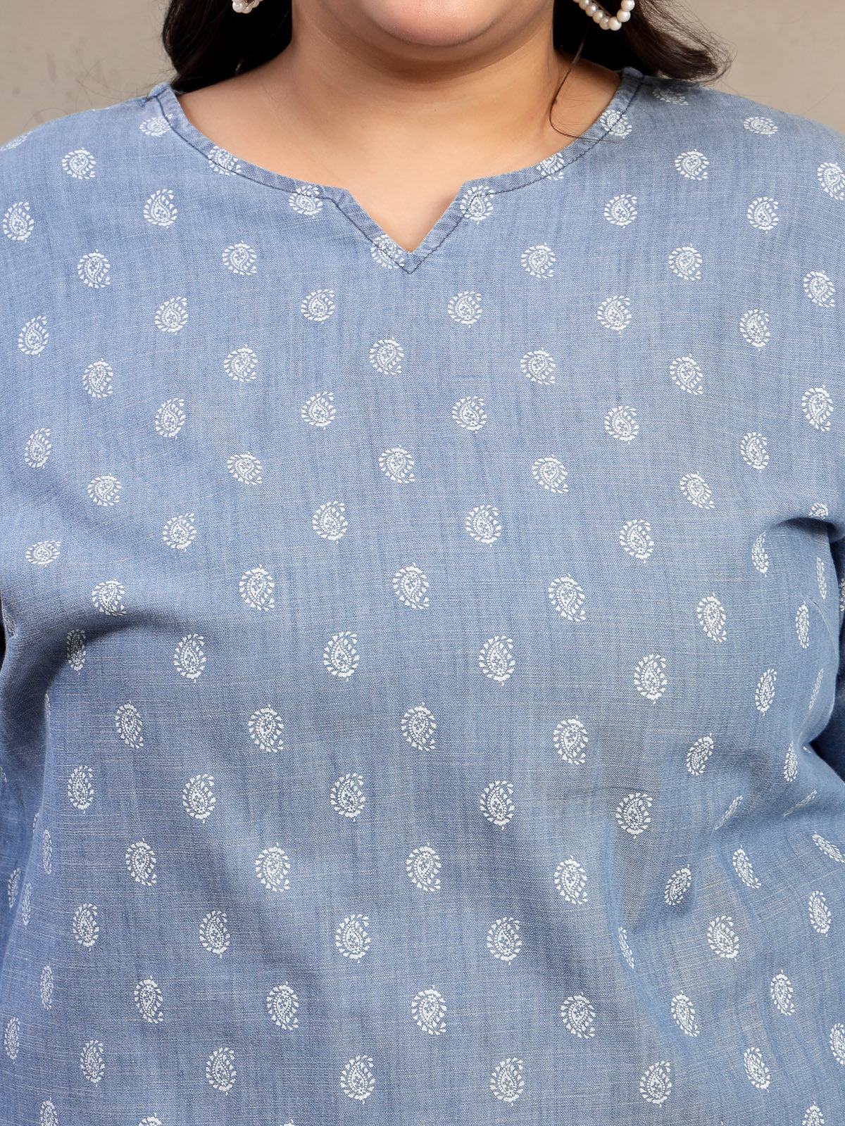 Plus Size Light Blue Mandarin Collar Cotton Denim Co-Ords Set - Image 7