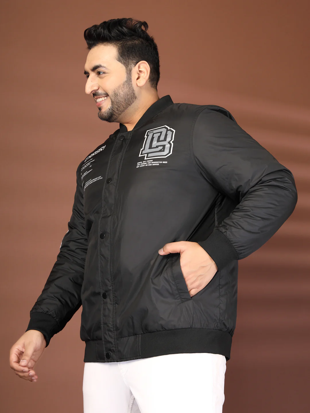 Plus Size Mandarin Collar Open Front Jacket With Patchwork - Image 4