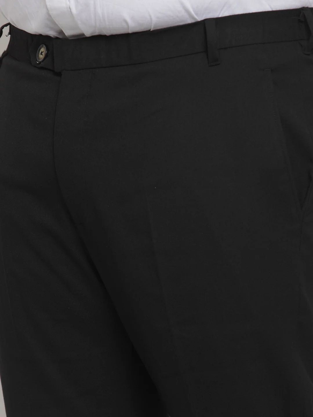Plus Size Men Black Regular Fit Solid Formal Trousers - Image 5