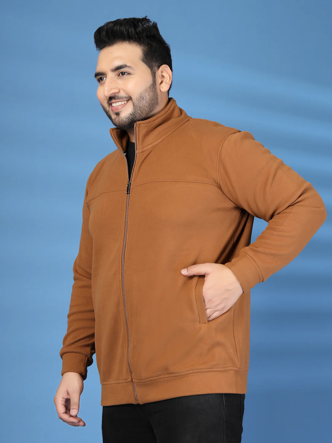 Plus Size Men Brown Bomber Jacket - Image 3