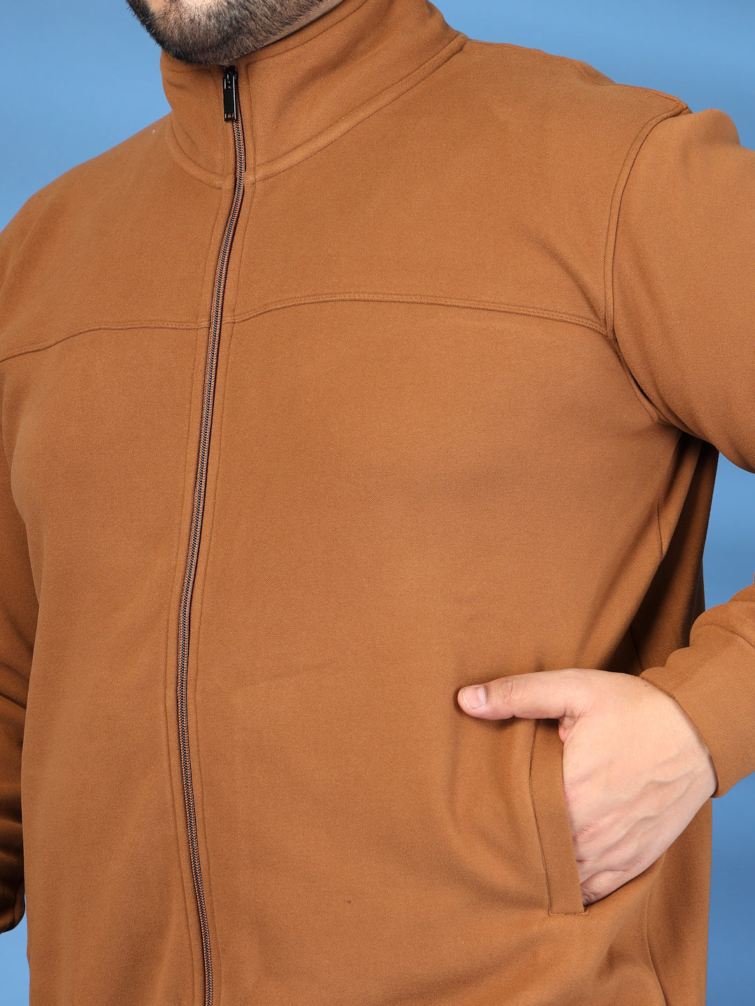 Plus Size Men Brown Bomber Jacket - Image 4