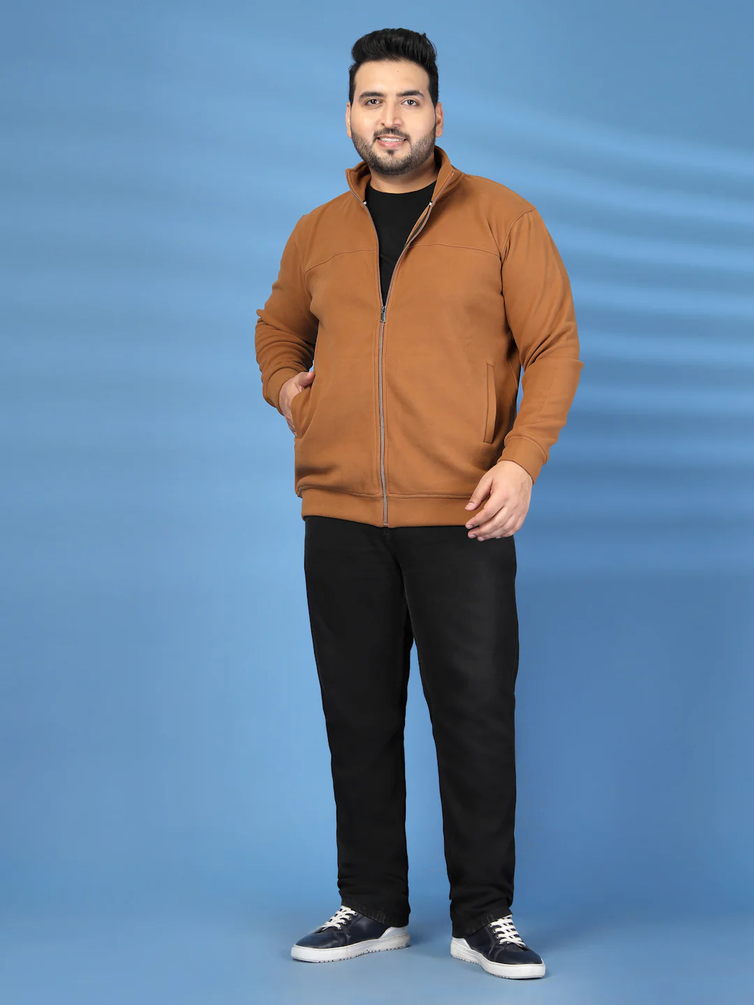 Plus Size Men Brown Bomber Jacket - Image 5