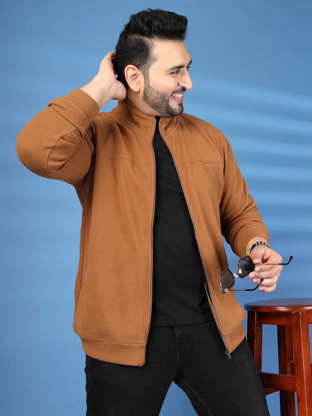 Plus Size Men Brown Bomber Jacket - Image 7