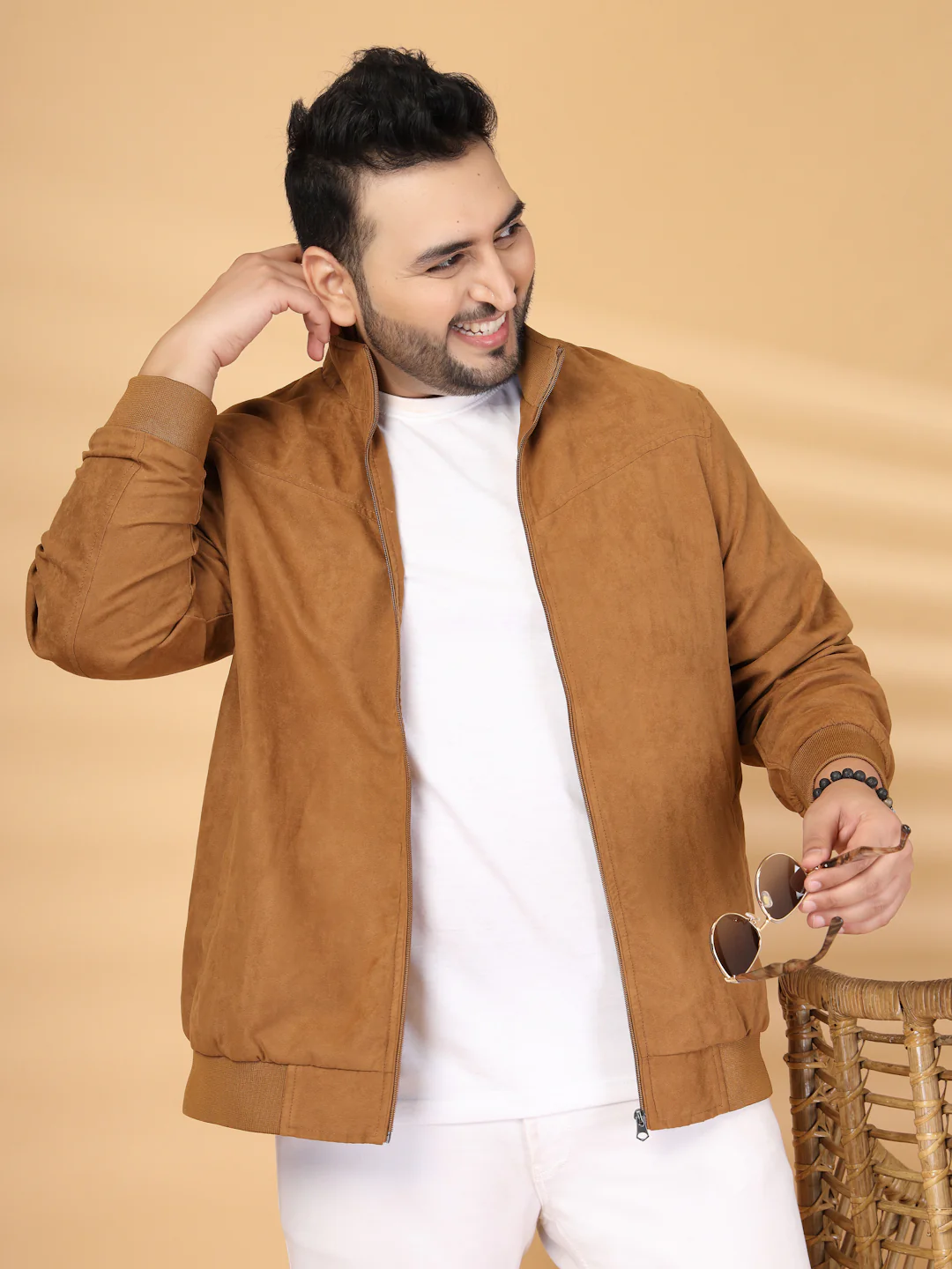 Plus Size Men Mock Collar Solid Bomber Jacket