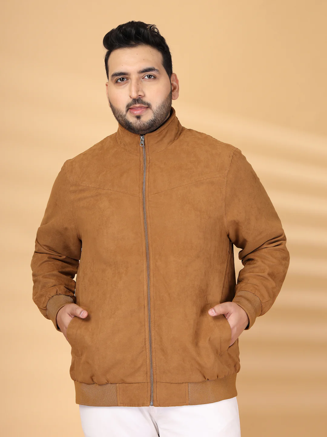 Plus Size Men Mock Collar Solid Bomber Jacket - Image 2
