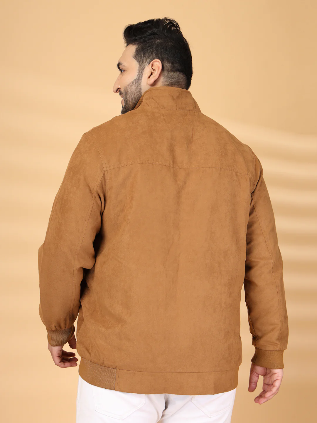 Plus Size Men Mock Collar Solid Bomber Jacket - Image 4