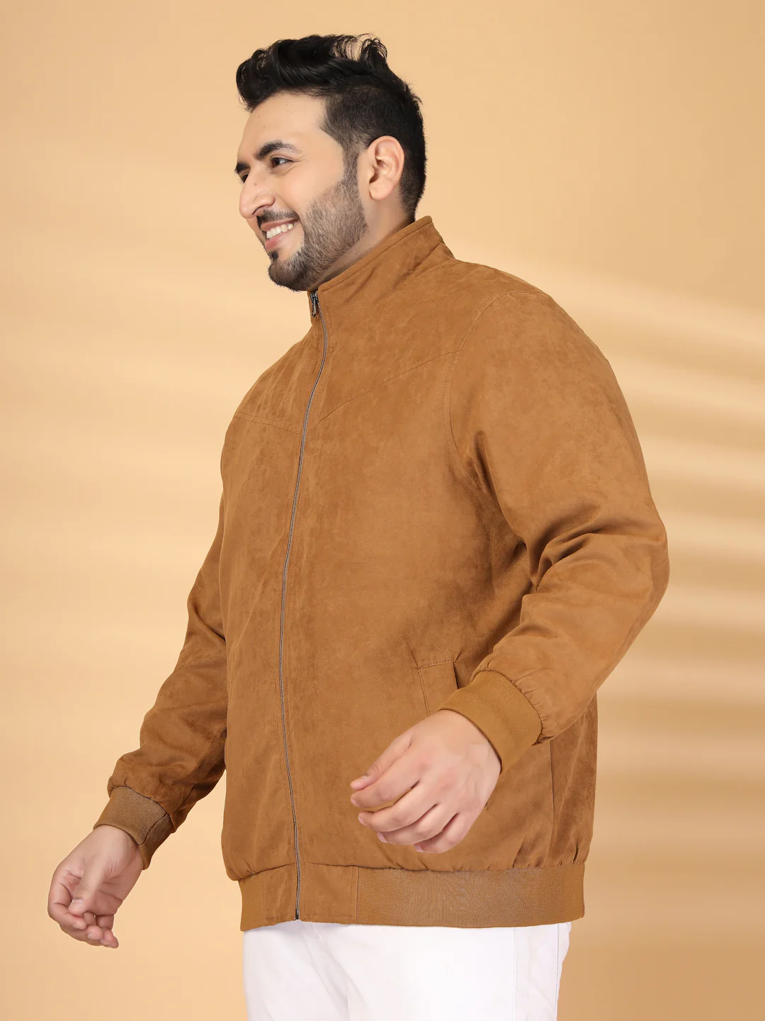 Plus Size Men Mock Collar Solid Bomber Jacket - Image 5