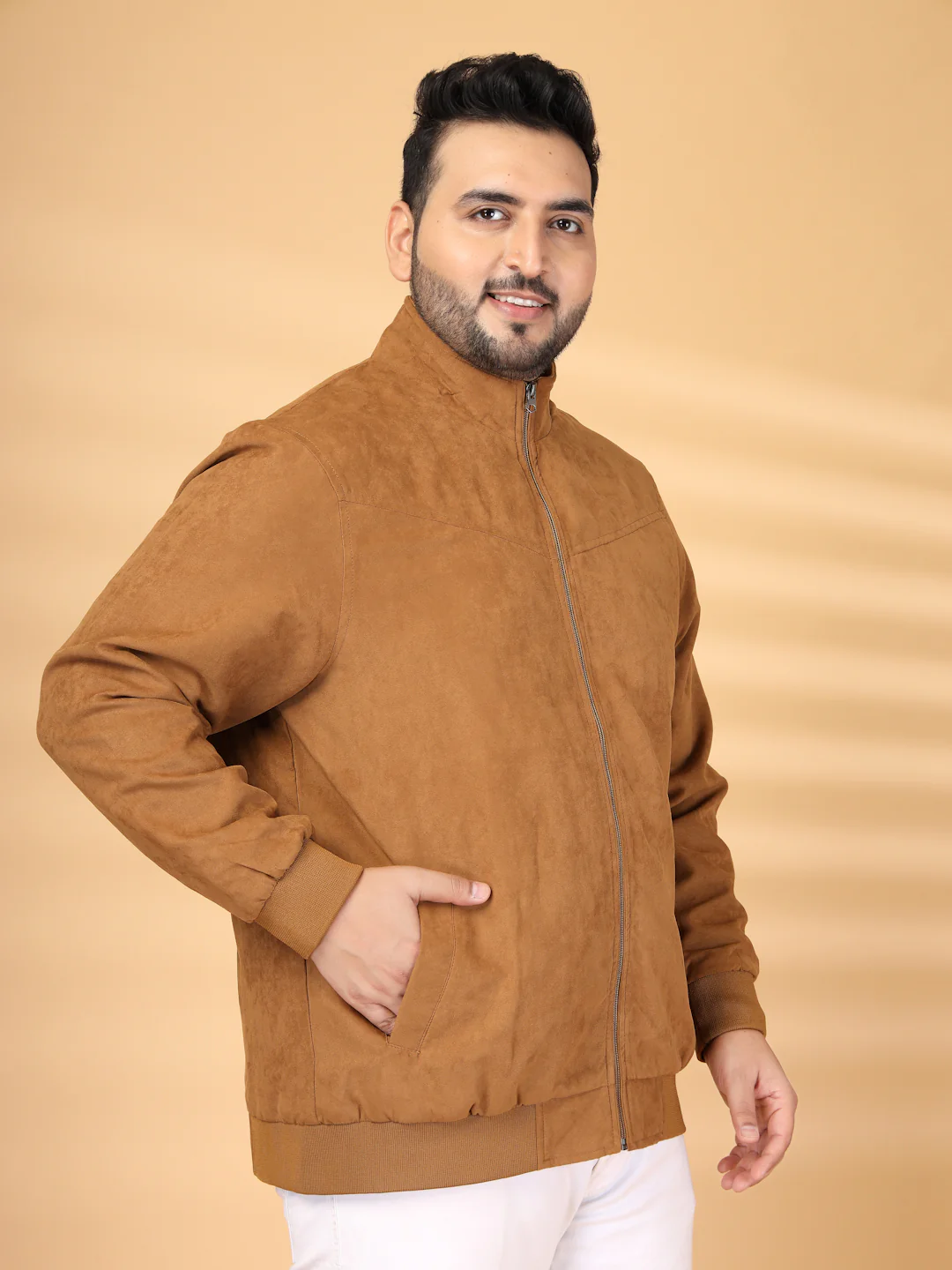 Plus Size Men Mock Collar Solid Bomber Jacket - Image 6