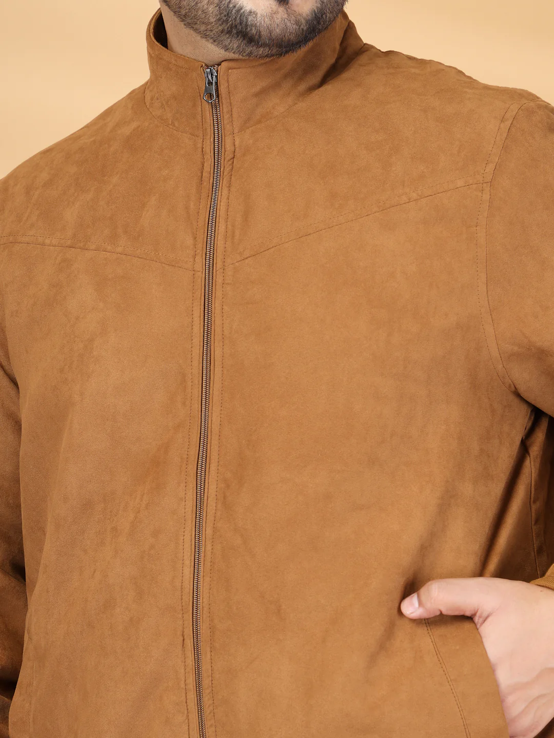 Plus Size Men Mock Collar Solid Bomber Jacket - Image 7