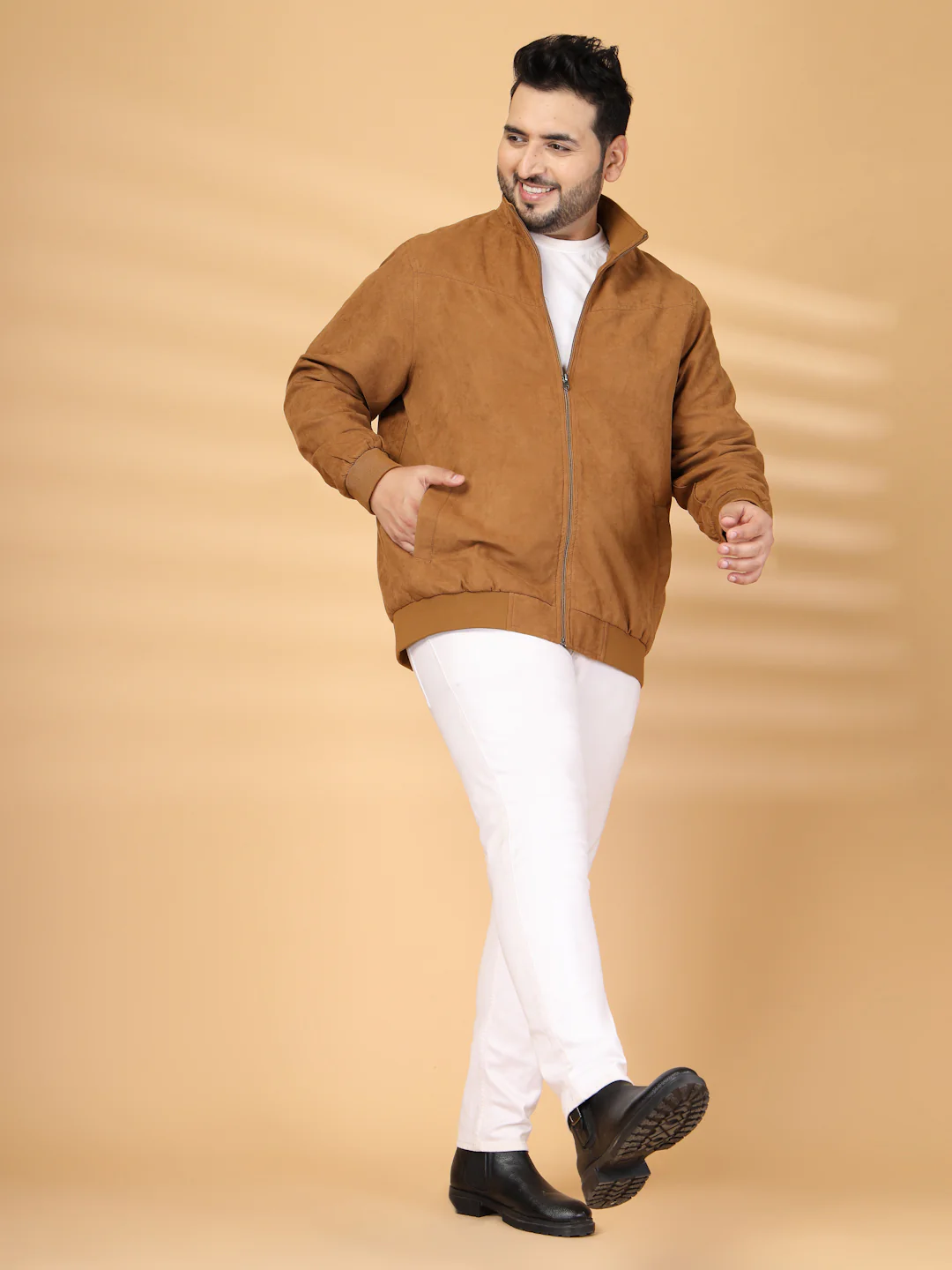 Plus Size Men Mock Collar Solid Bomber Jacket - Image 8