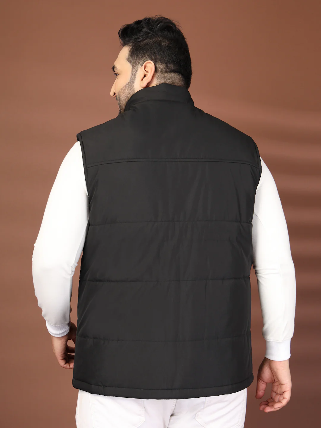 Plus Size Men Mock Collar Solid Gilet Jacket - Image 2