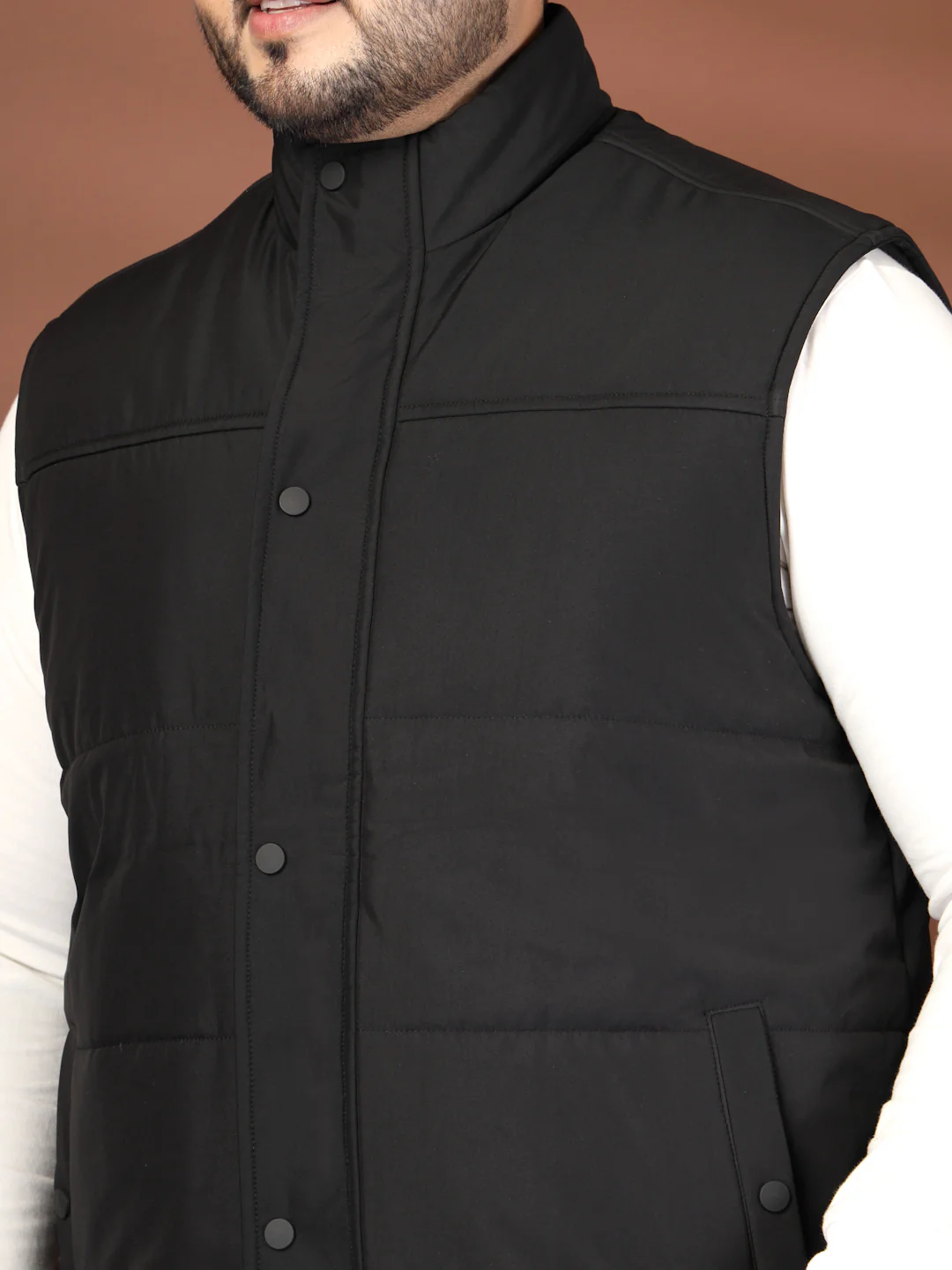 Plus Size Men Mock Collar Solid Gilet Jacket - Image 3