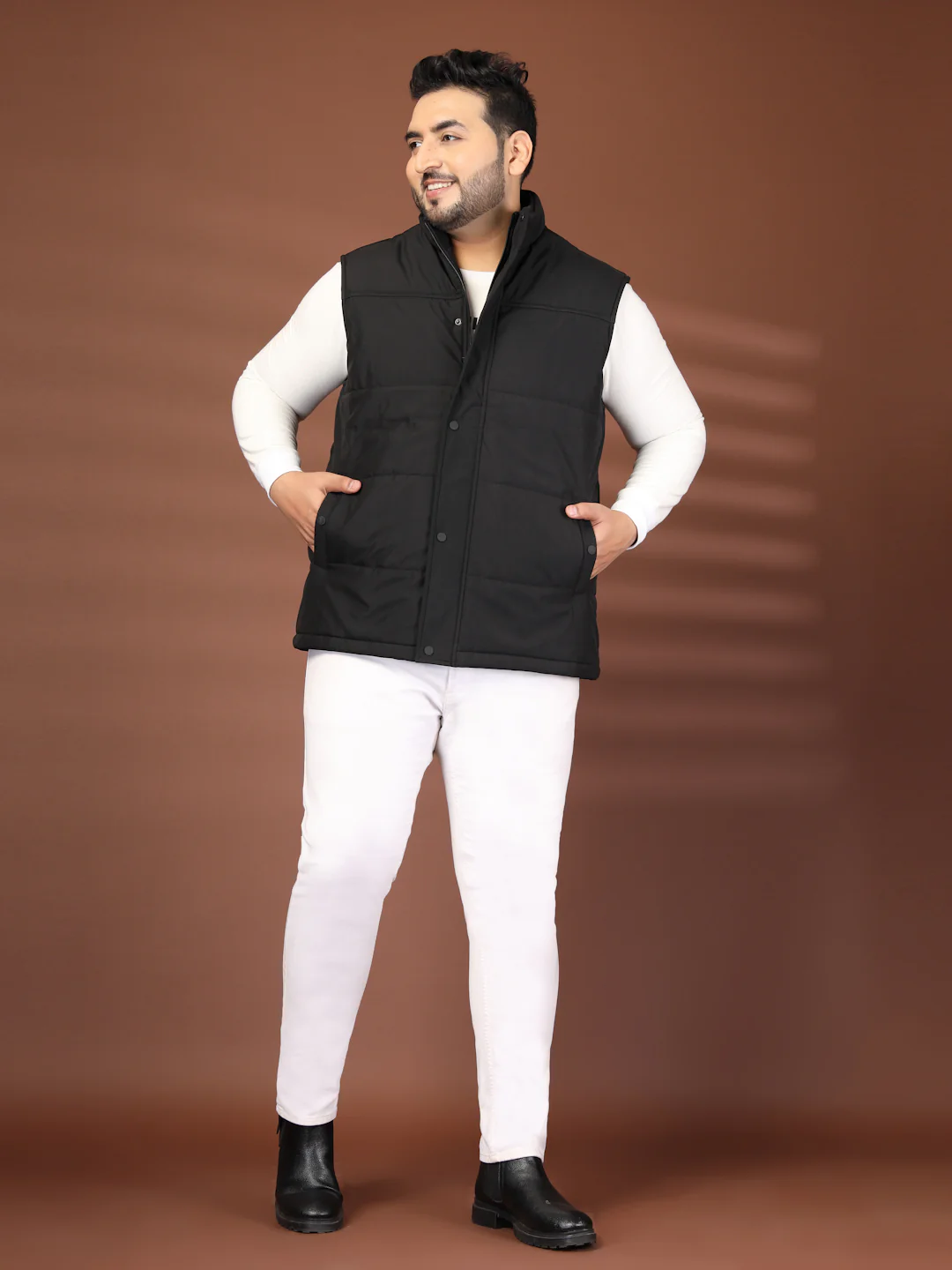 Plus Size Men Mock Collar Solid Gilet Jacket - Image 6