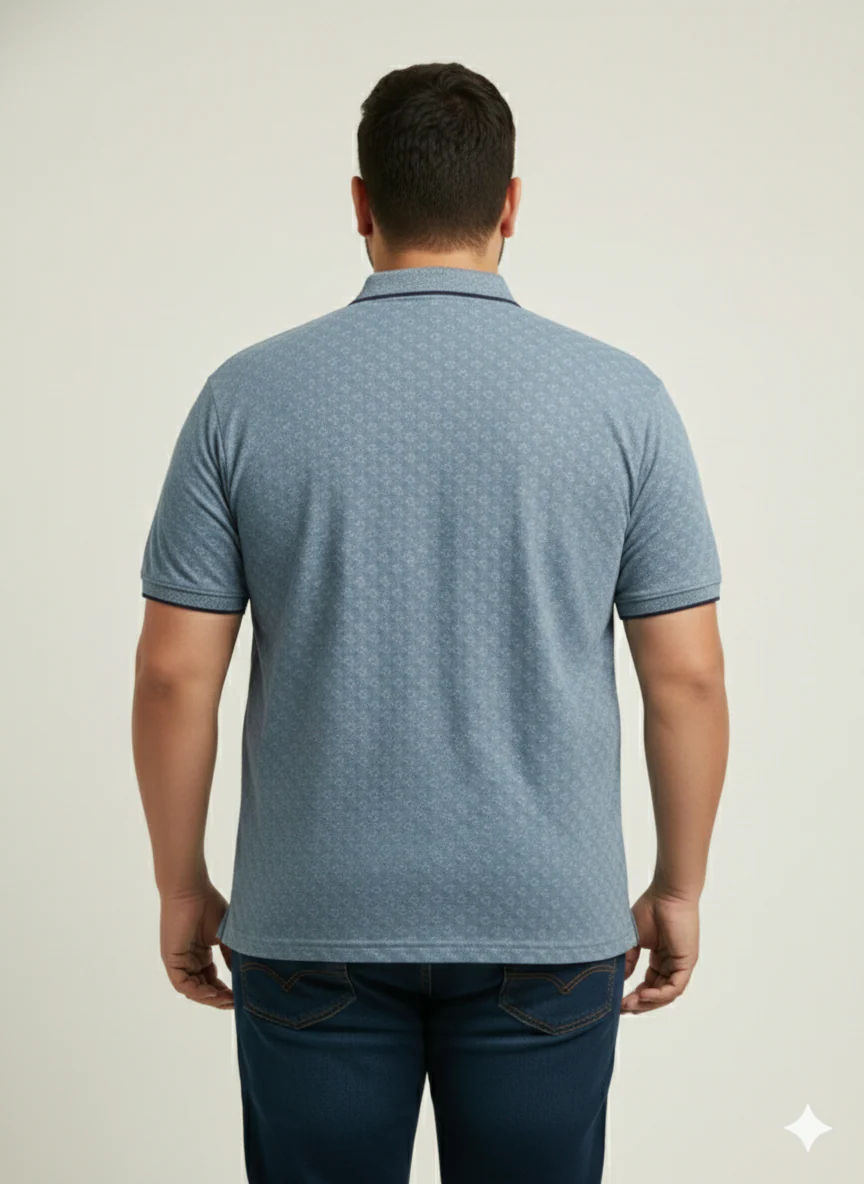 Plus Size Men Denim Blue Polo Collar T-shirt - Image 5