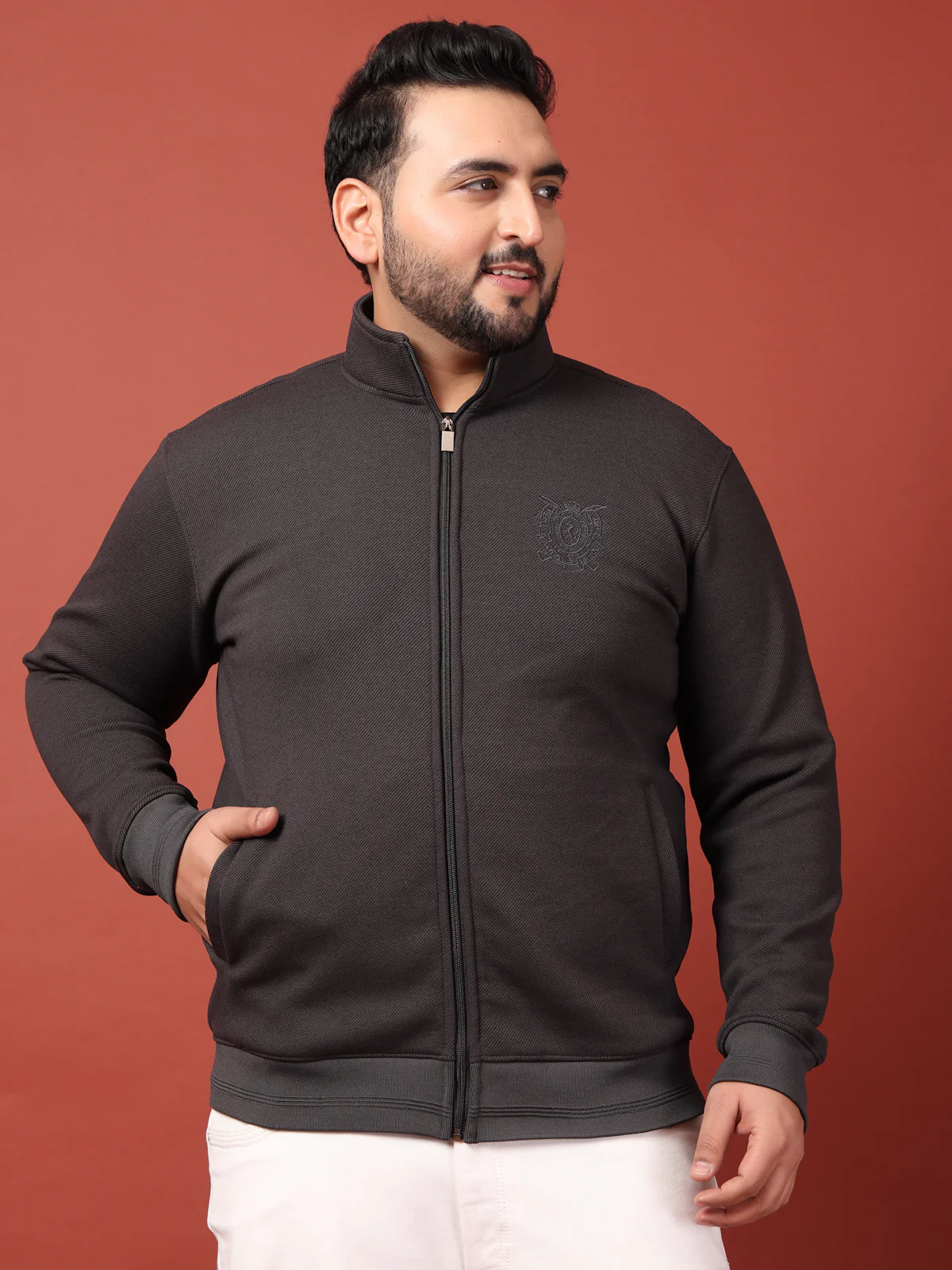 Plus Size Men Open Front Jacket with Embroidered - Image 2
