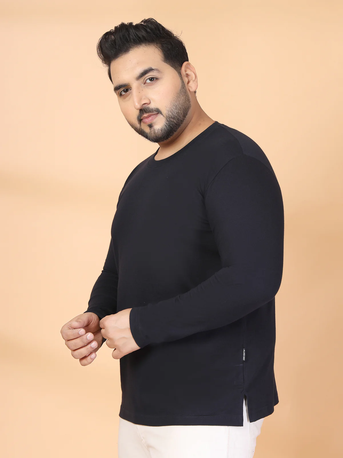 Plus Size Men Pure Cotton Solid Long Sleeves Casual T-shirt - Image 3