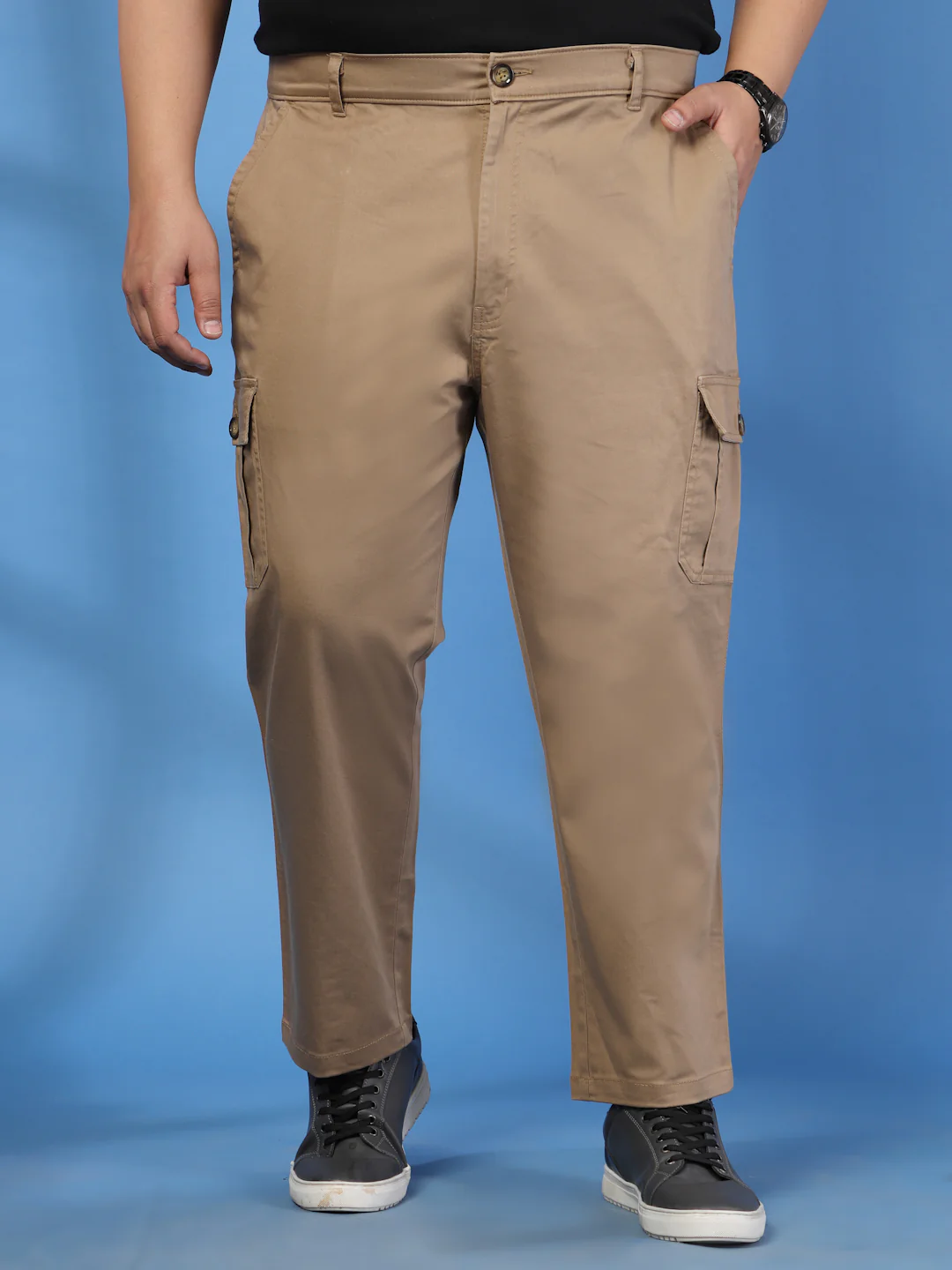 Plus Size Men Relax Fit Mid-Rise Cotton Cargo Trousers - Image 3