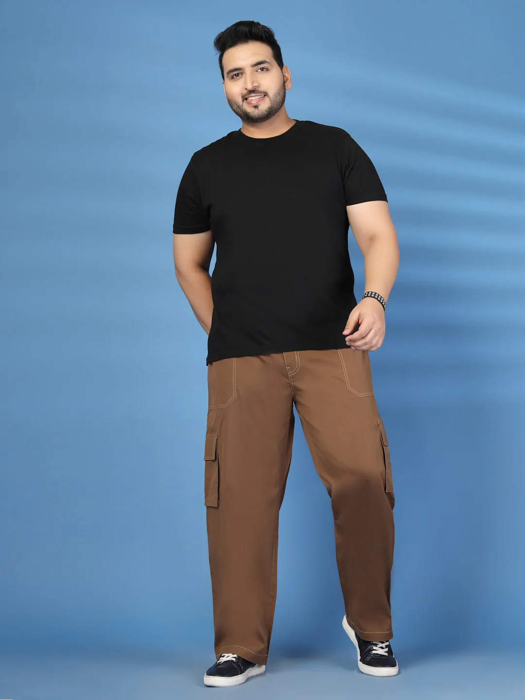 Plus Size Men Self-Checked Pure Cotton Relaxed Fit Cargos - Image 7