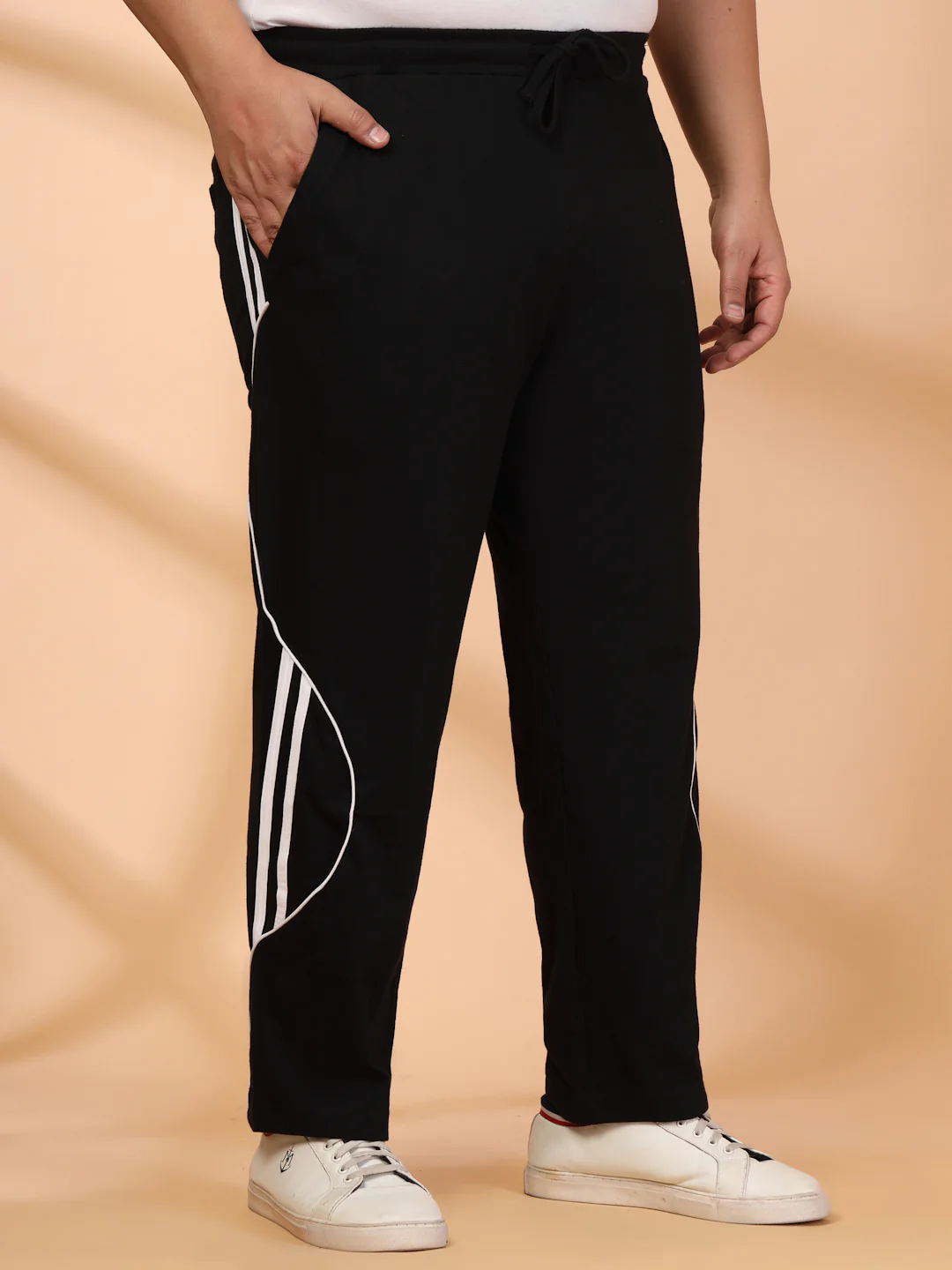 Plus Size Men Side Striped Mid-Rise Track Pants