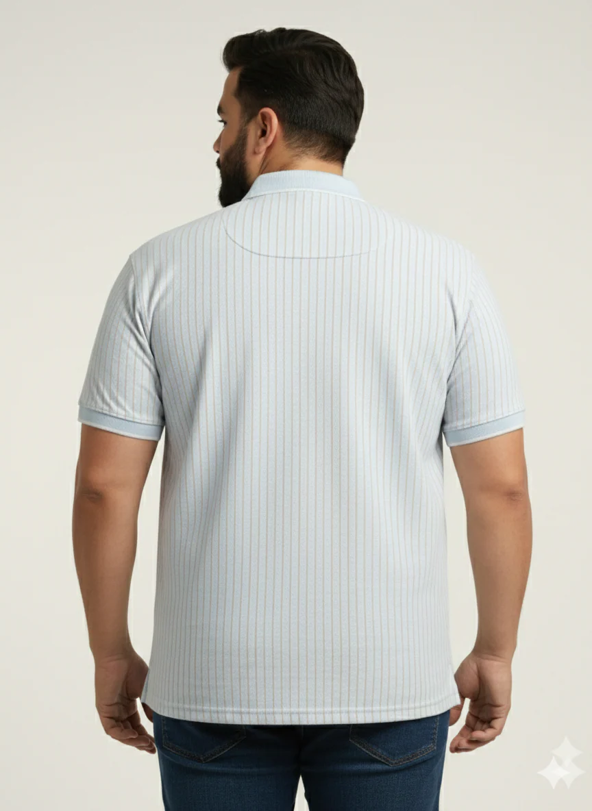 Plus Size Men Striped Polo Collar T-shirt - Image 3