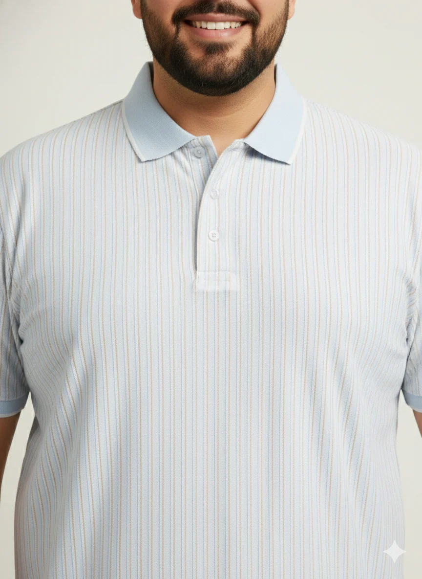 Plus Size Men Striped Polo Collar T-shirt - Image 6