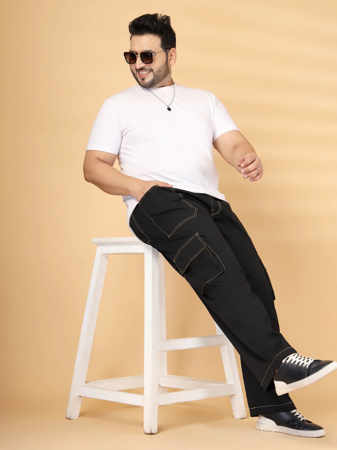 Plus Size Men's Black Baggy Oversized Cargo Pant - Image 2