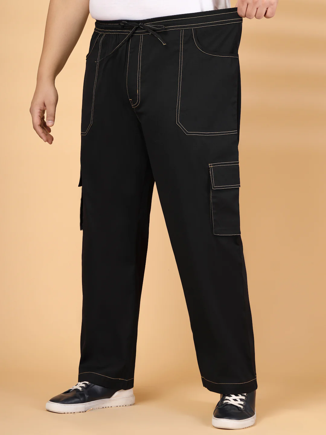 Plus Size Men's Black Baggy Oversized Cargo Pant - Image 3