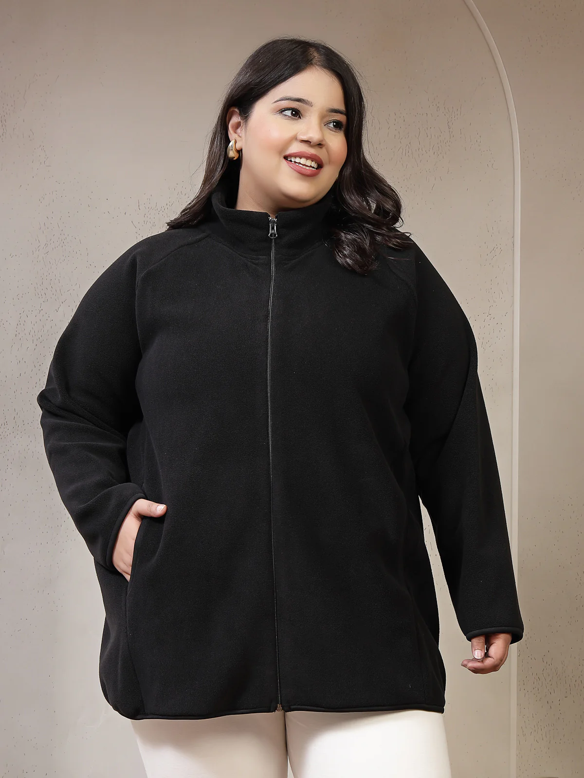 Plus Size Mock Collar Bomber Jacket - Image 3