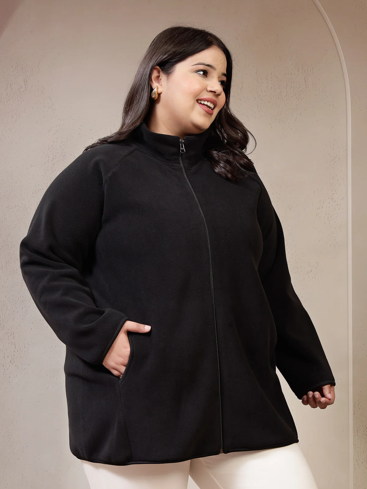 Plus Size Mock Collar Bomber Jacket - Image 4