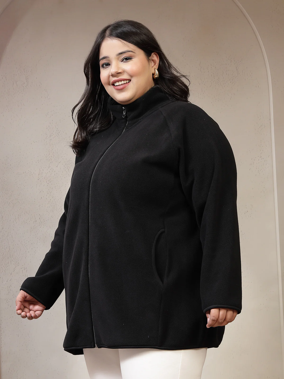 Plus Size Mock Collar Bomber Jacket - Image 5