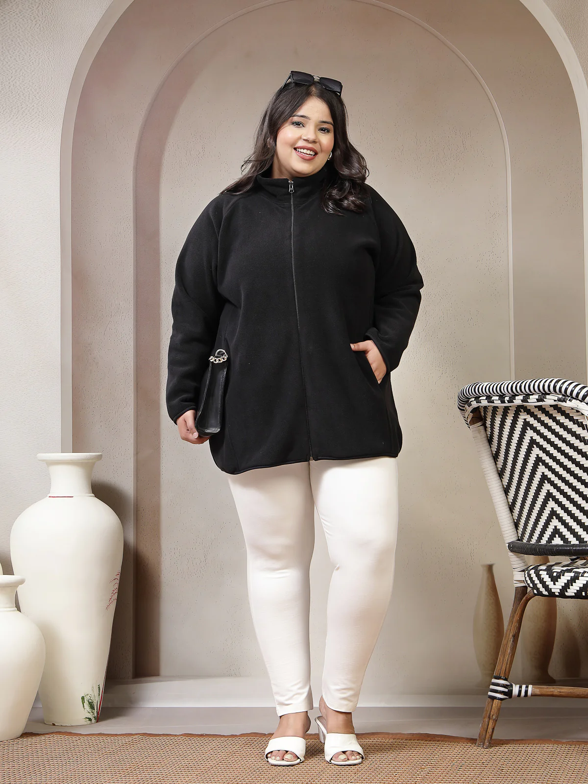 Plus Size Mock Collar Bomber Jacket - Image 7