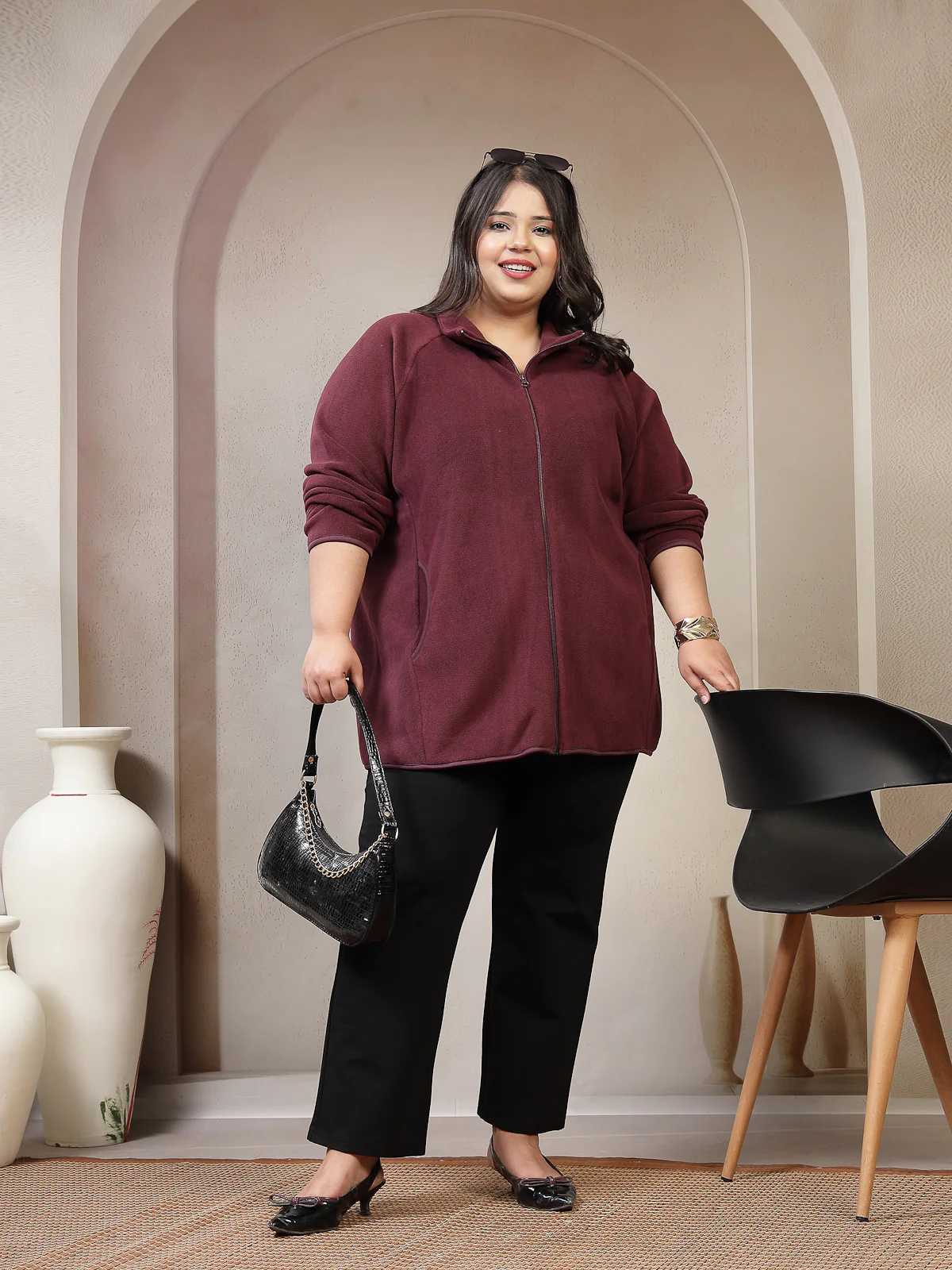 Plus Size Mock Collar Bomber Jacket - Image 2